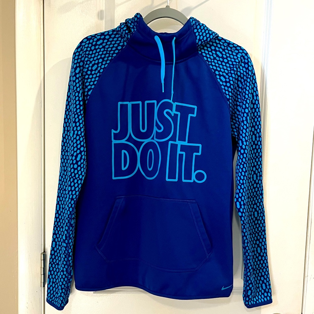 Nike Therma-Fit ‘Just Do It’ Pullover Hoodie Sweatshirt Sz M Blue / Turquoise